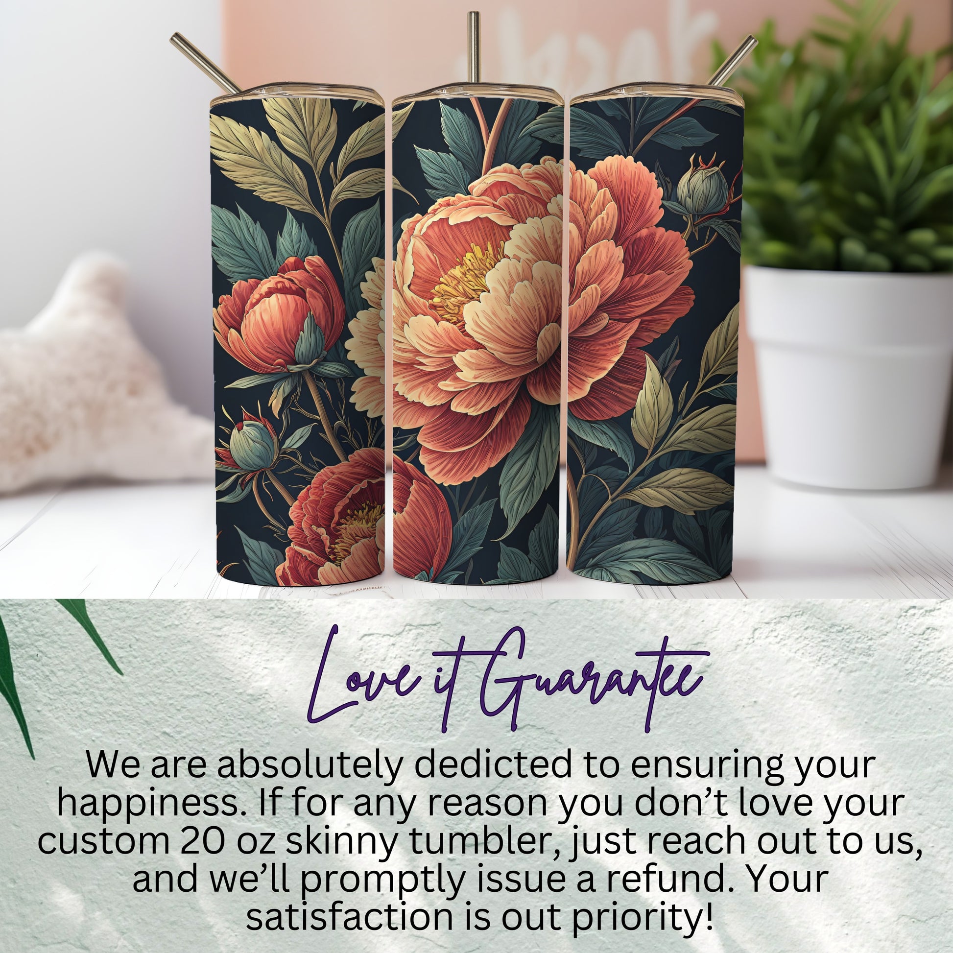 Custom 20 oz Skinny Tumbler with Floral Design