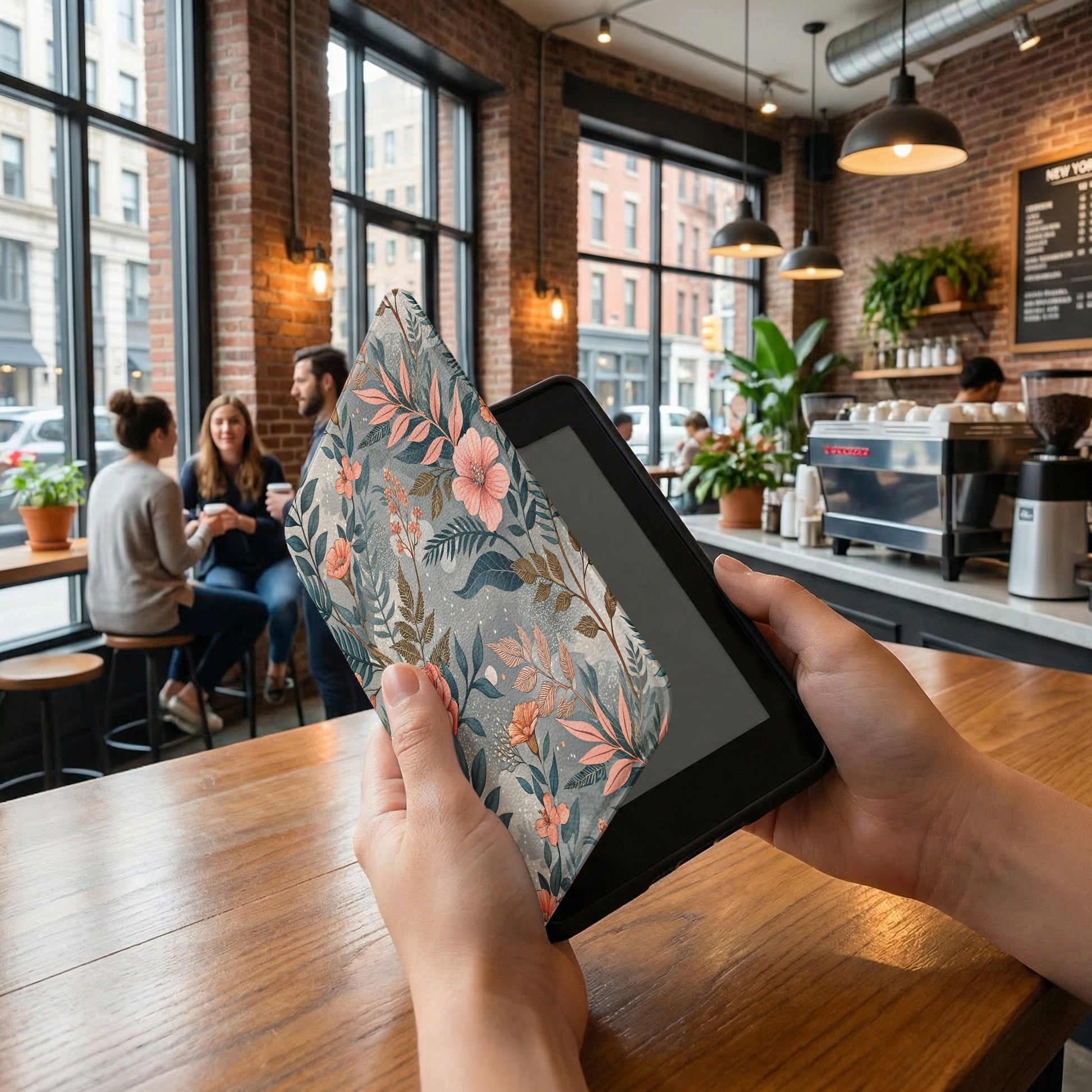 Floral Kindle Case with Artistic Leafy Design