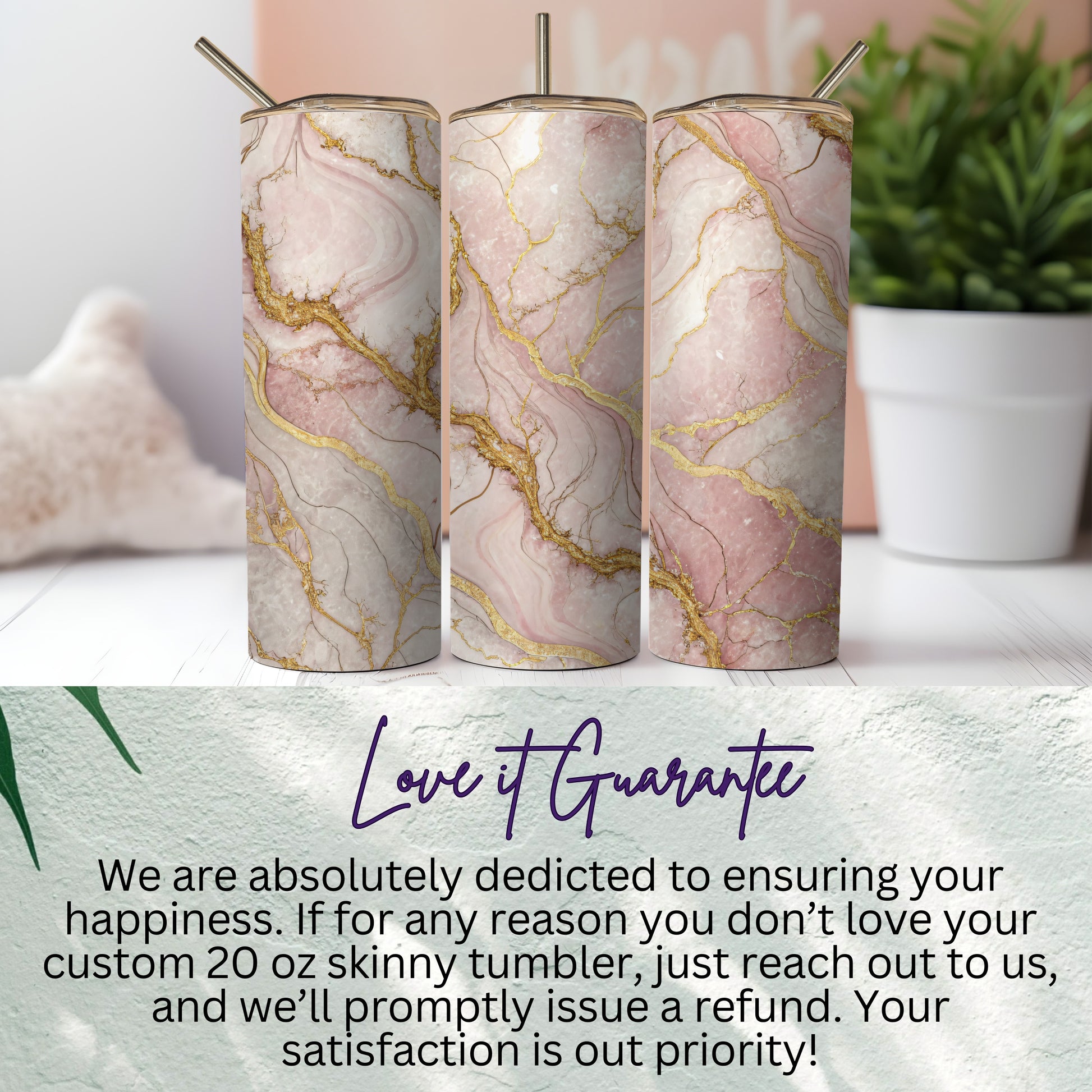 Custom 20 oz Skinny Tumbler with Marble Design