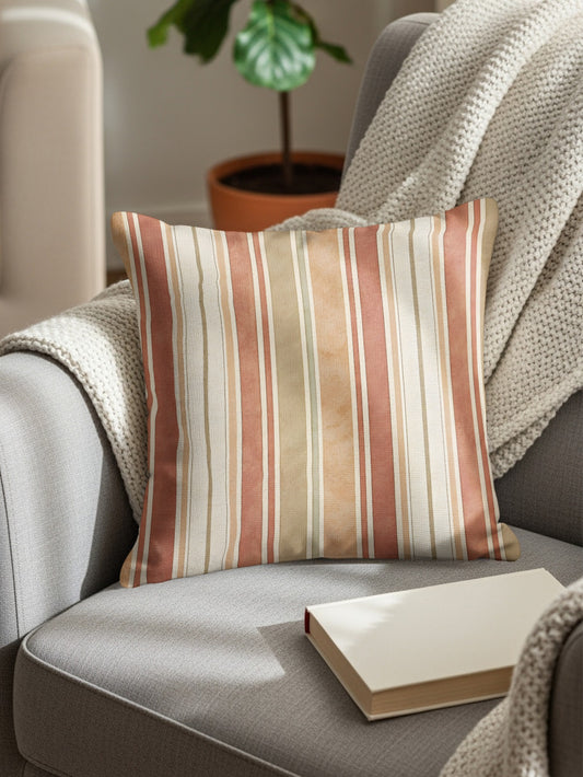 Retro Vertical Stripes Cream and Beige Home Decor Throw Pillows - Walk Greener