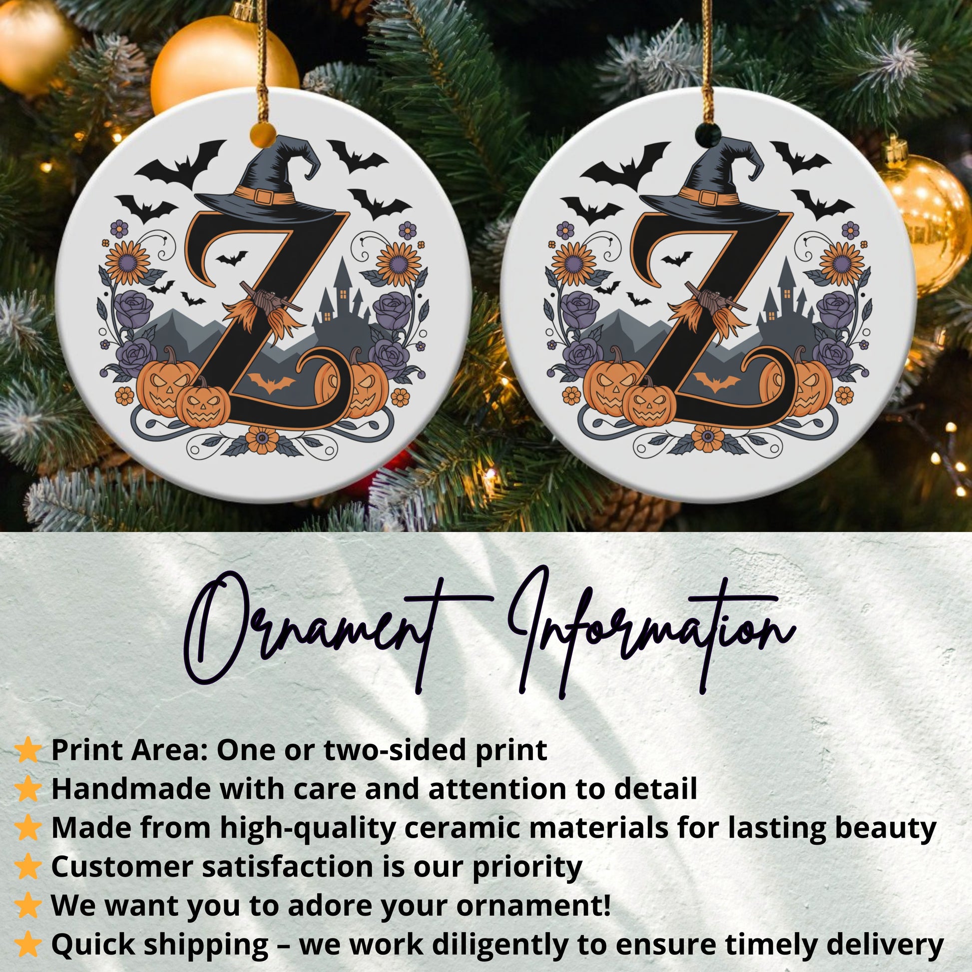 Halloween Witch Hat Pumpkin Bat Ornament product