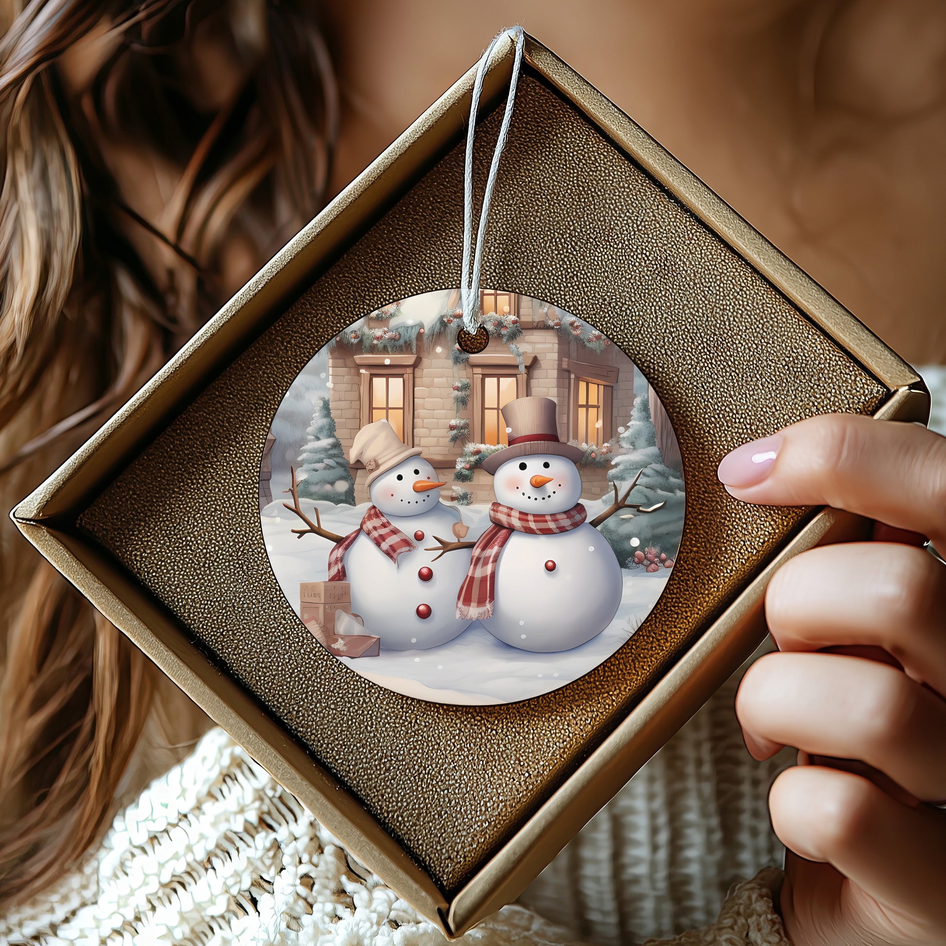 Snowman Couple Christmas Ornament Festive Home Decor product type