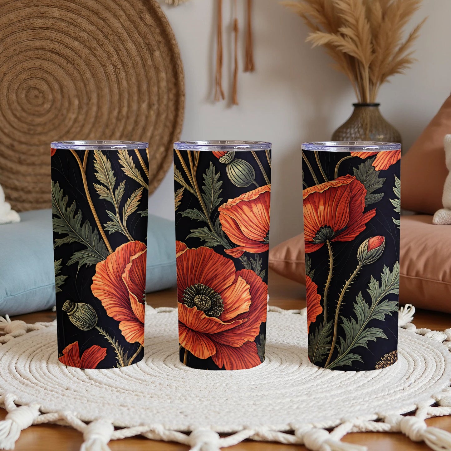 Floral Poppy Design Insulated Tumbler Cup