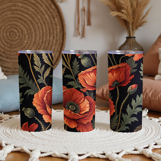 Floral Poppy Design Insulated Tumbler Cup