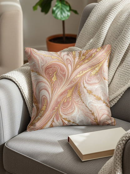 Golden Swirls with Pink Marble Decorative Floral Throw Pillows - Walk Greener
