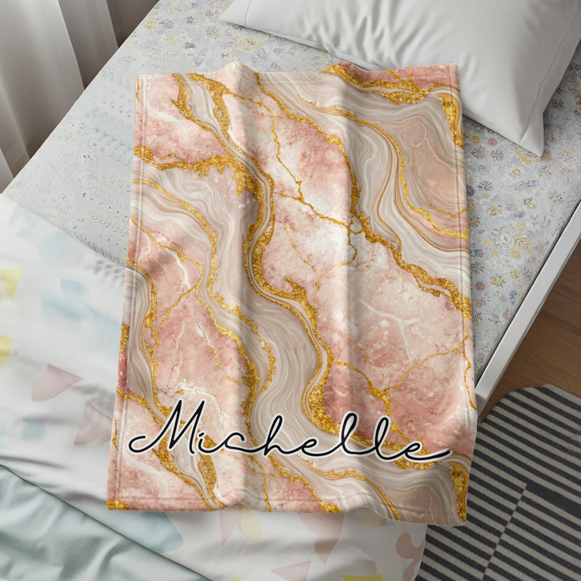 Marble Texture with Custom Name Elegant Design Custom Blanket - Walk Greener