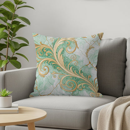 Elegant Green And Gold Floral Decorative Pillow