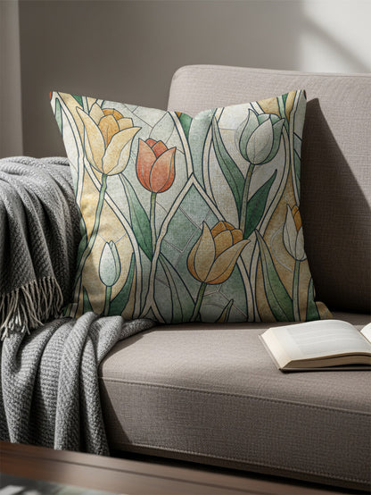 Floral Stained Glass Art Style Pattern Decorative Throw Pillows - Walk Greener