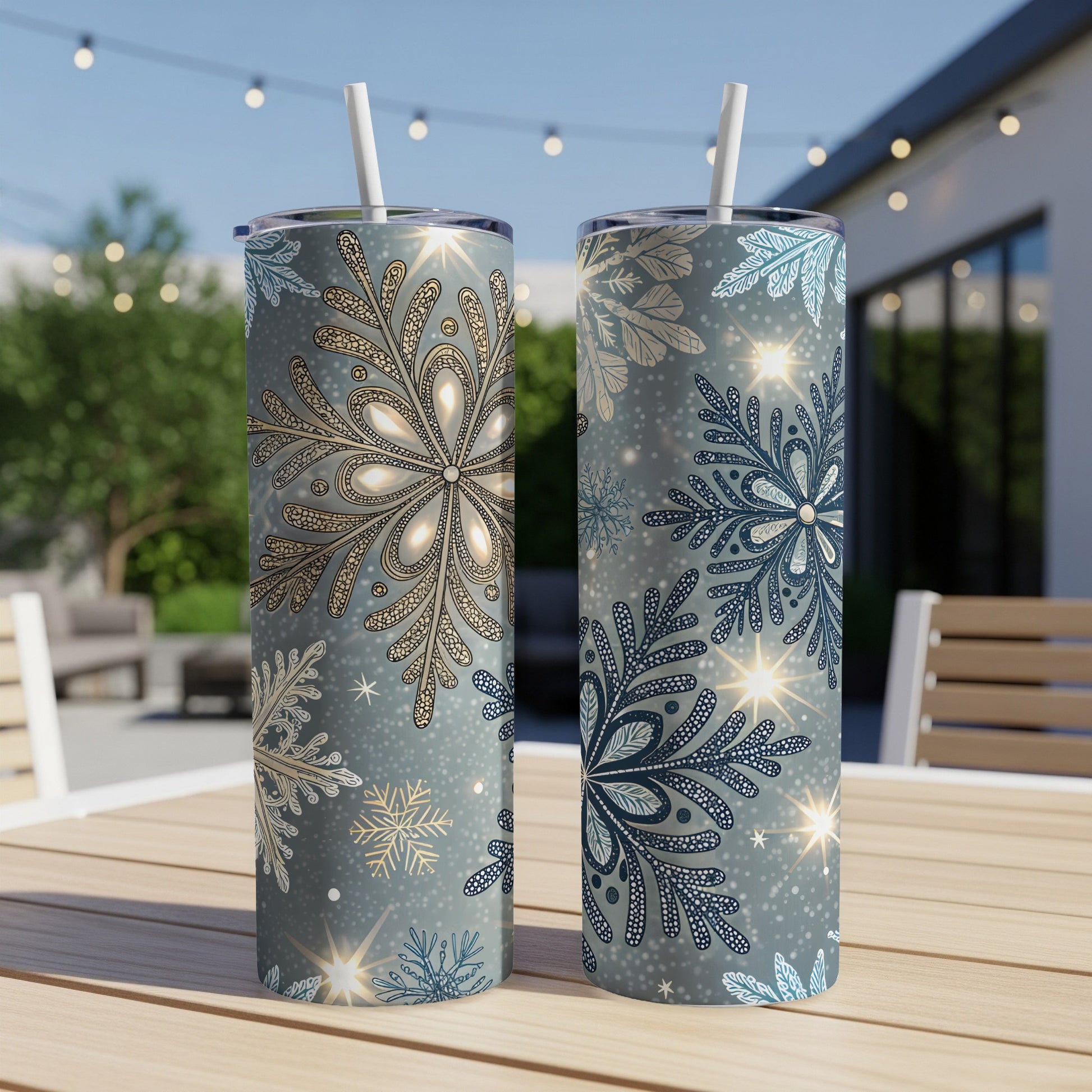 Festive Snowflake Design Tall Insulated Tumbler Cup