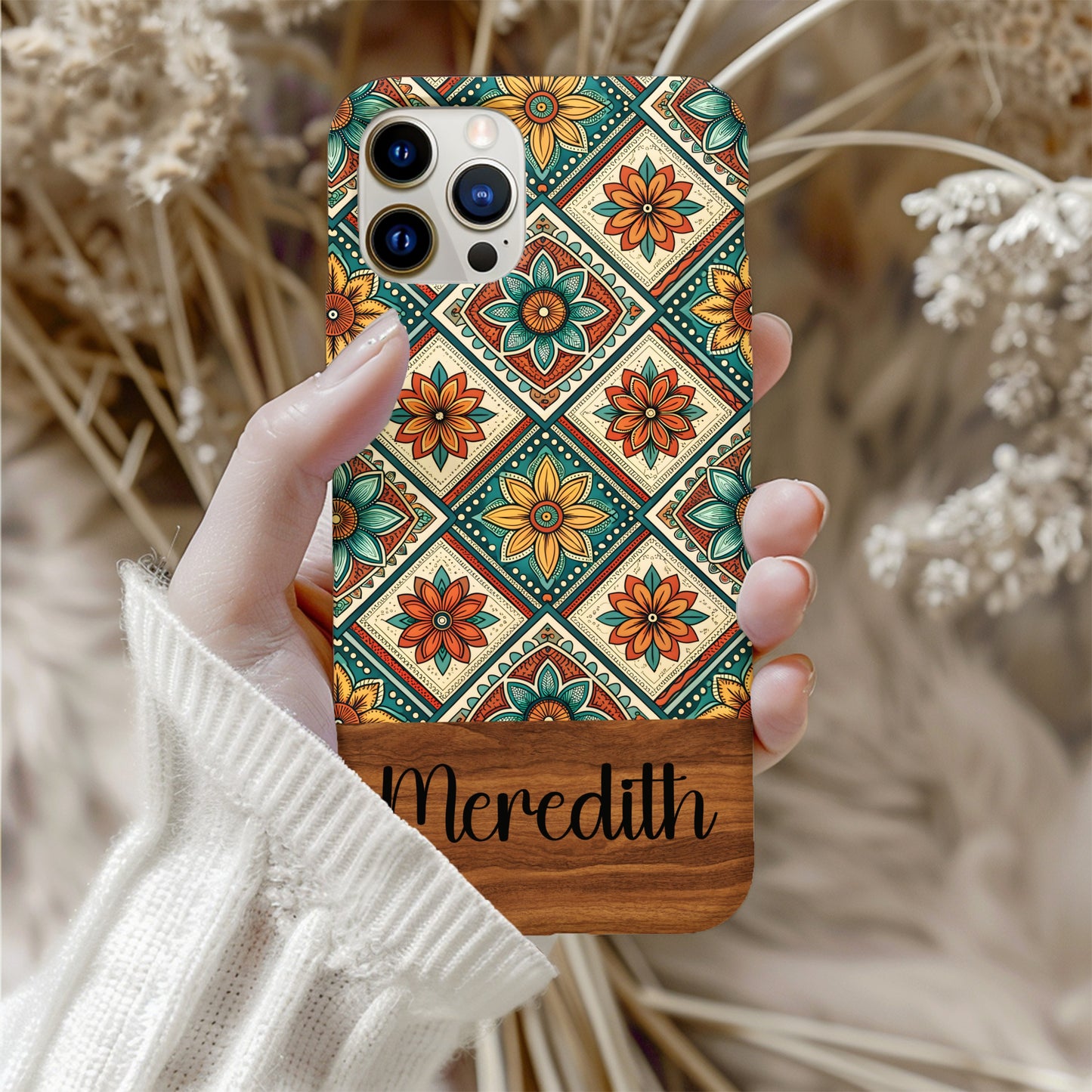 Floral Diamond Pattern for Custom Name Phone Case - Walk Greener