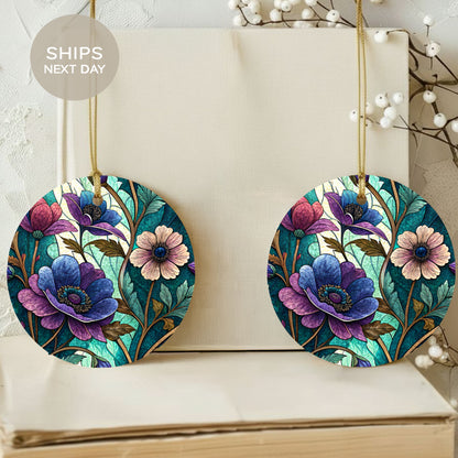 Colorful Floral Design Round Hanging Ornament