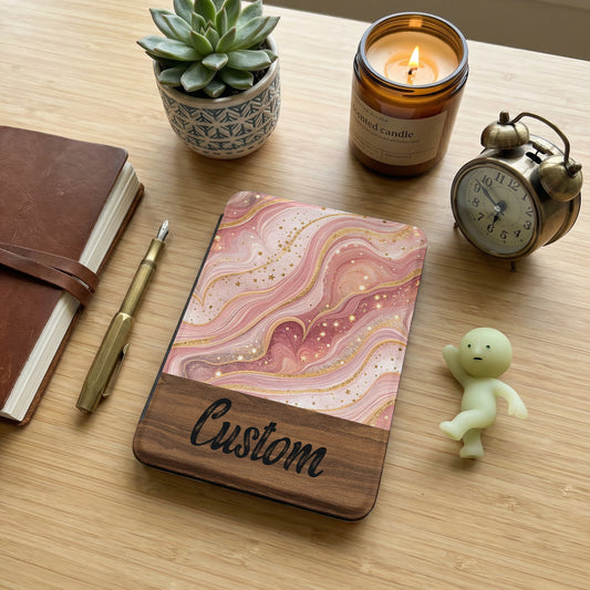 Custom Pink and Gold Swirl Design Notebook Cover