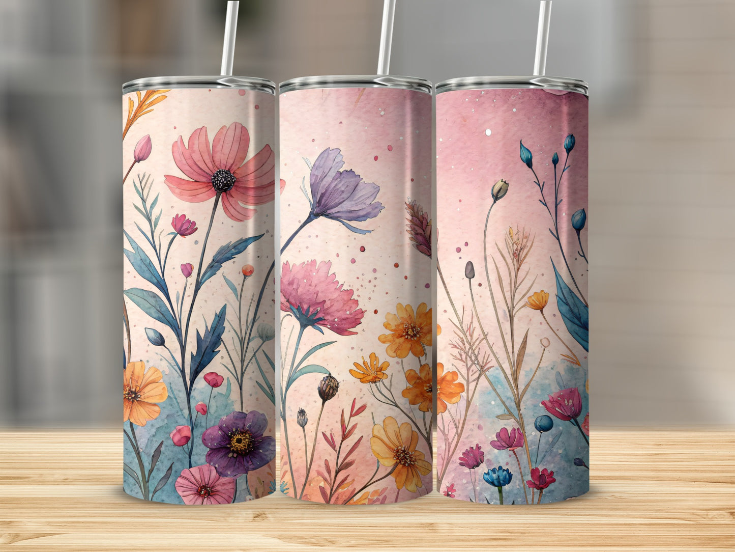 Floral Watercolor Garden Design 20 oz Skinny Tumbler - Walk Greener