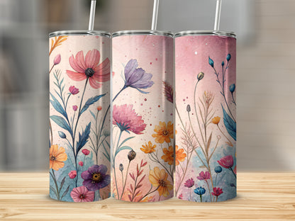 Floral Watercolor Garden Design 20 oz Skinny Tumbler - Walk Greener