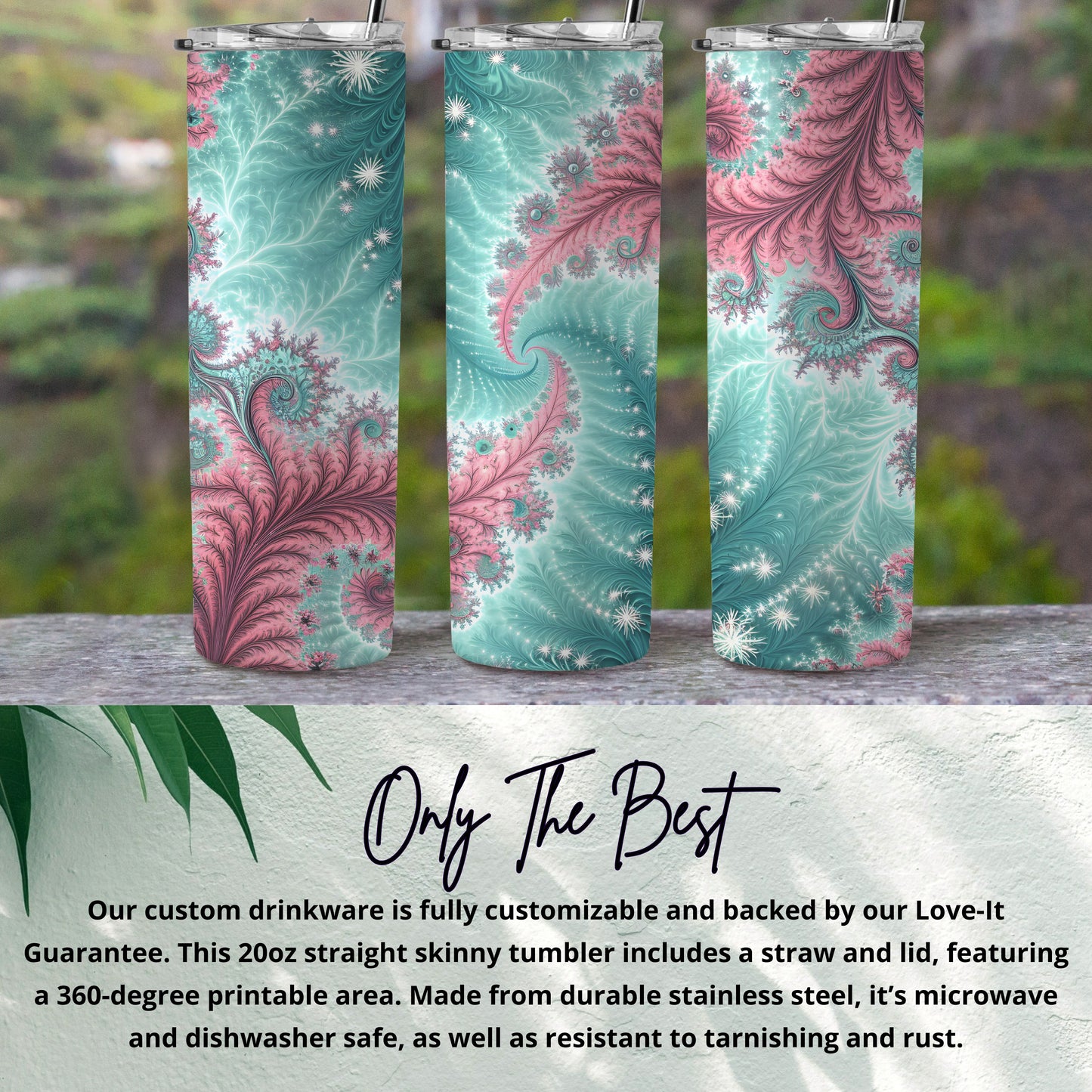 Fractal Pink And Teal Floral Design Amazing Digital Art Tumbler - Walk Greener