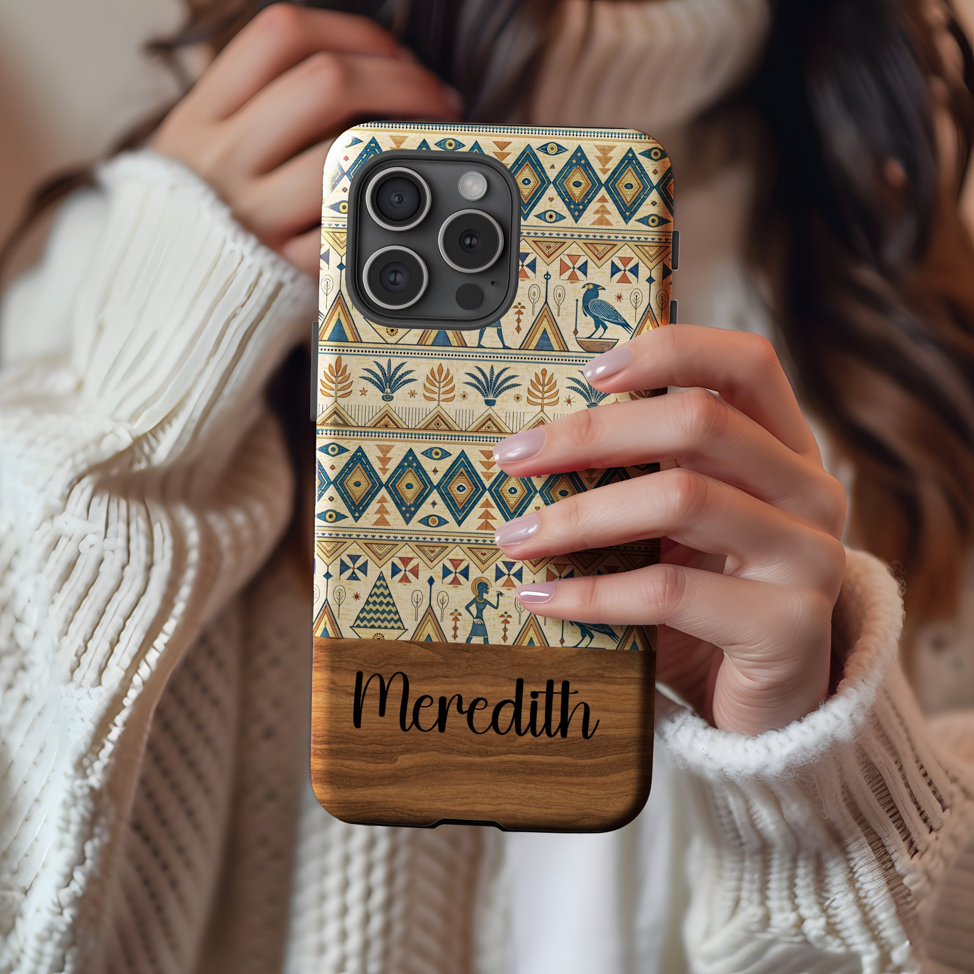 Egyptian Style Pattern with Figures Aztec Inspired Custom Phone Case - Walk Greener