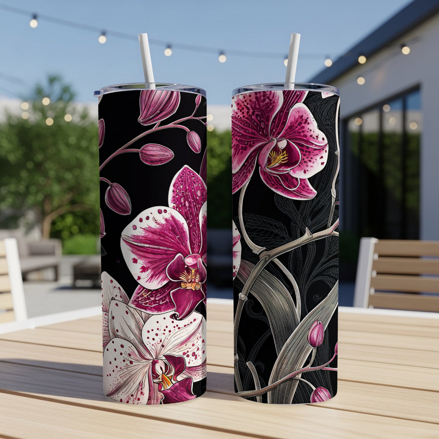 Elegant Floral Orchid Design Insulated Tumbler Cup