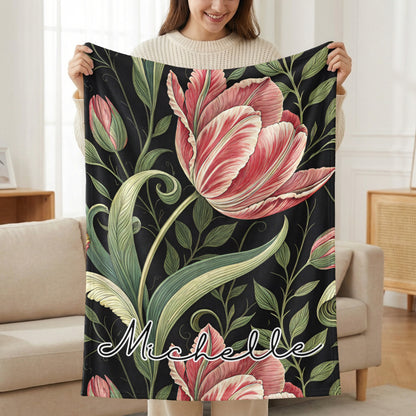 Large Floral Design with Custom Name Blanket