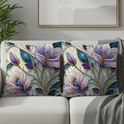 Magnolia Flowers and Leaves Pattern Floral Design Throw Pillows - Walk Greener