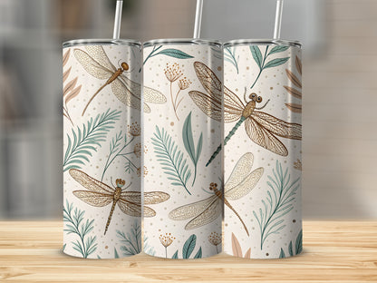 Dragonfly and Botanical Design Insulated Tumbler Product