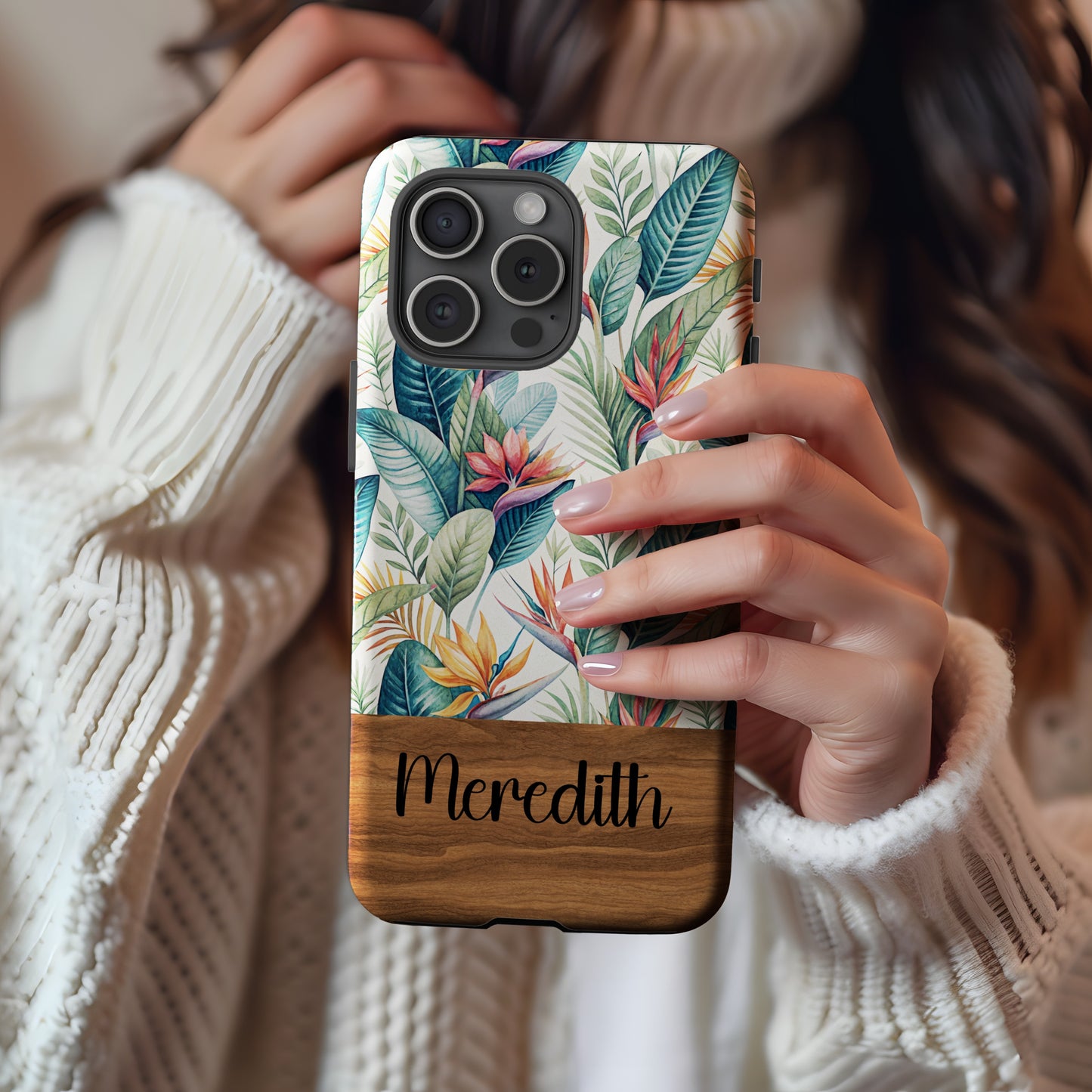 Tropical Floral Pattern Phone Case Customized with Name