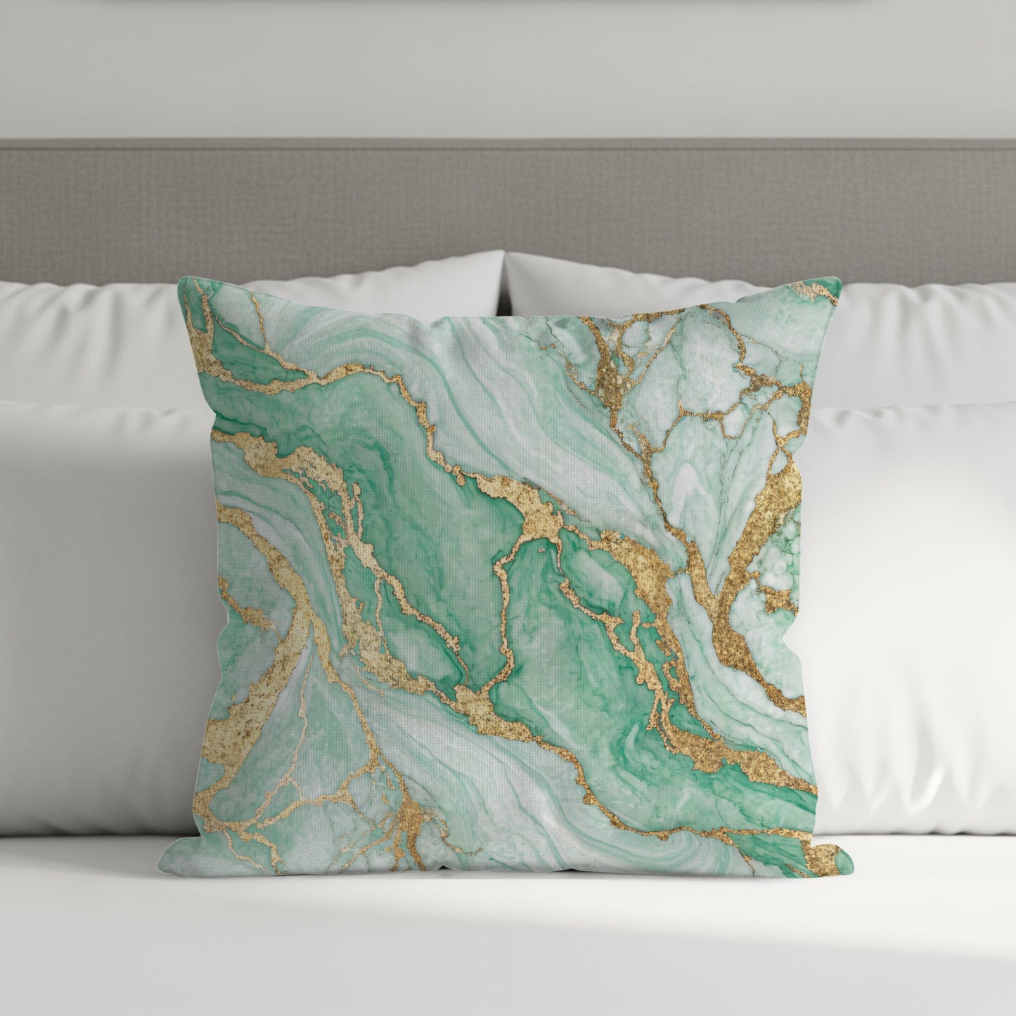 Elegant Green and Gold Marble Print Throw Pillow Cover