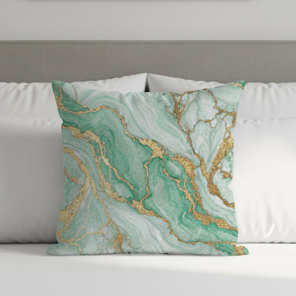 Elegant Green and Gold Marble Print Throw Pillow Cover