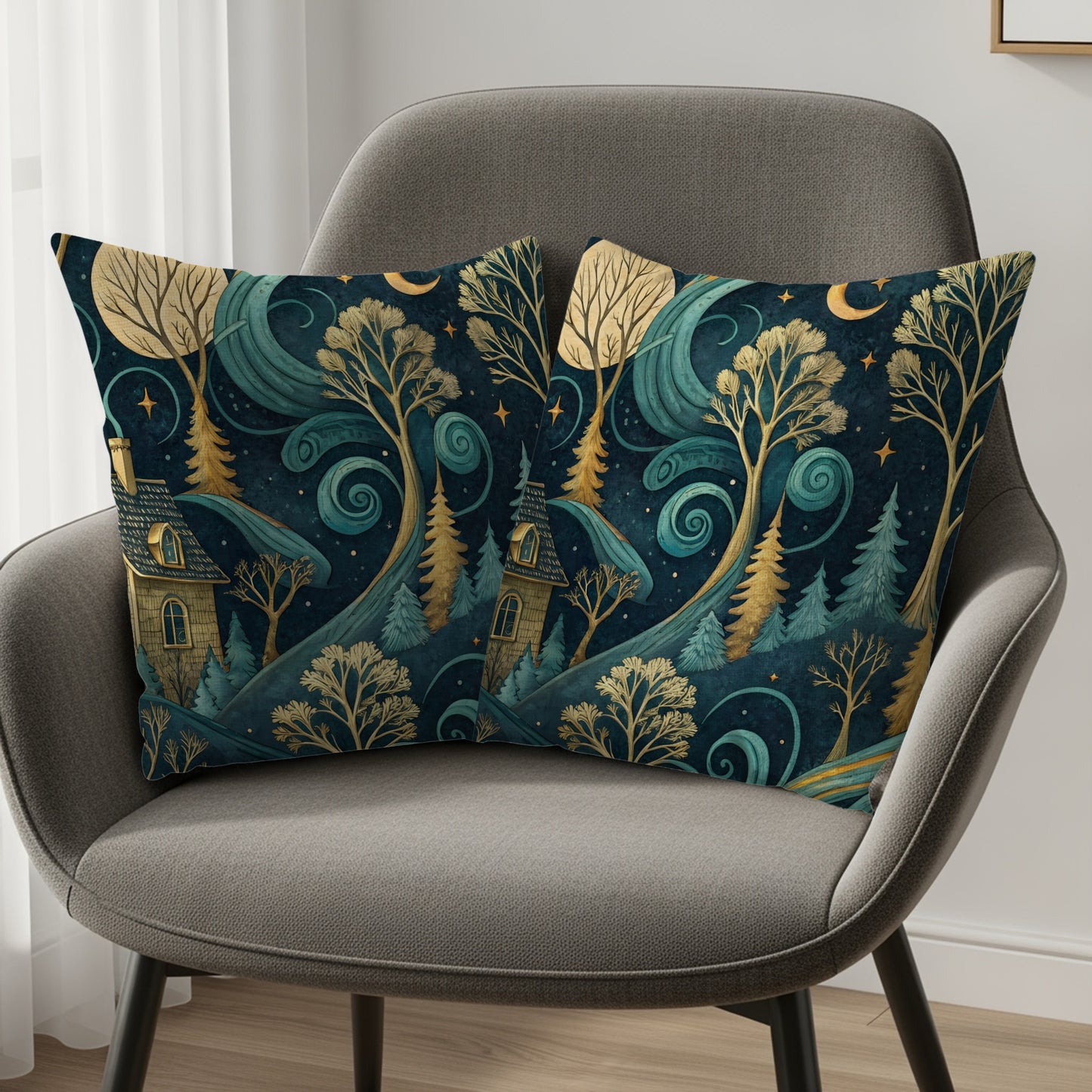 Enchanting Forest Night Scene Throw Pillow Set