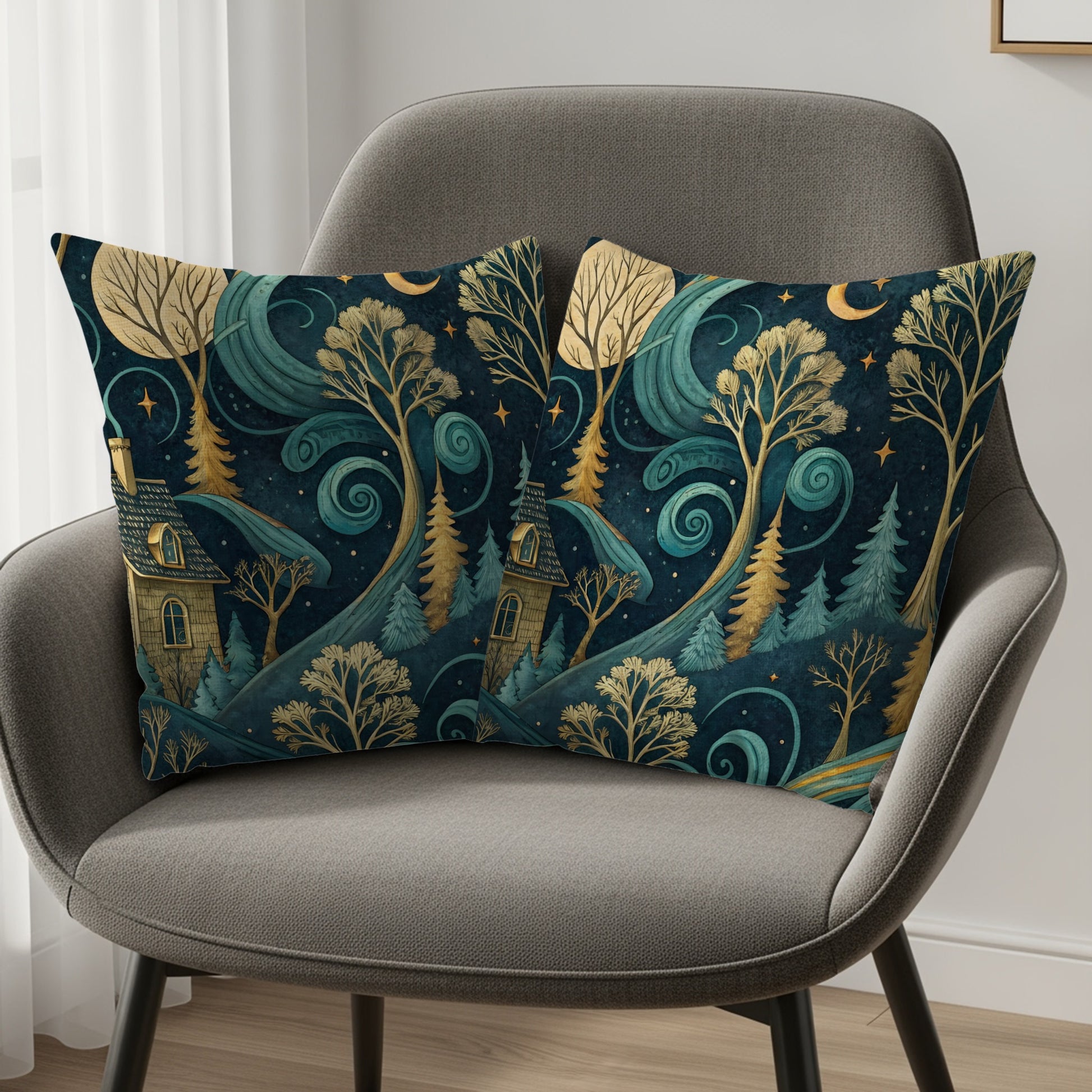 Enchanting Forest Night Scene Throw Pillow Set