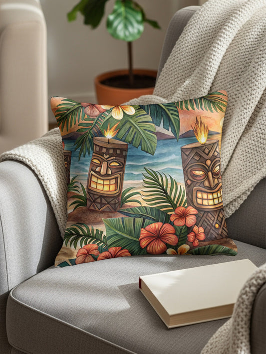 Tropical Tiki Candle Beachside Sunset Illustration Pillows & Pillow Cases - Walk Greener