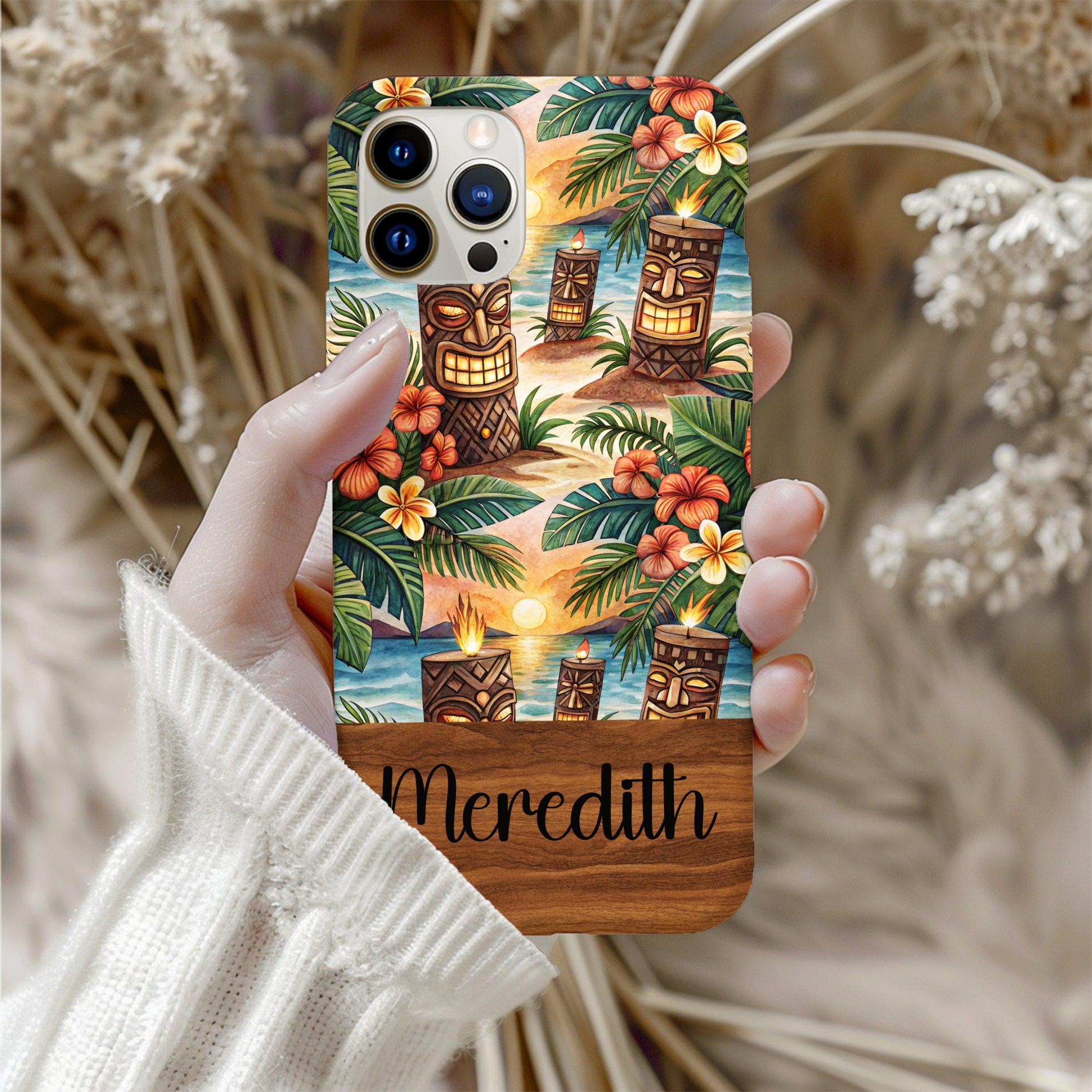 Tiki Statues On Tropical Beach Scene Custom Phone Case - Walk Greener