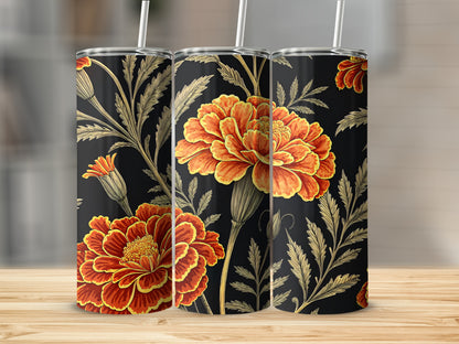 Floral Fiesta A Dark Blooming Marigolds Pattern Tumblers - Walk Greener