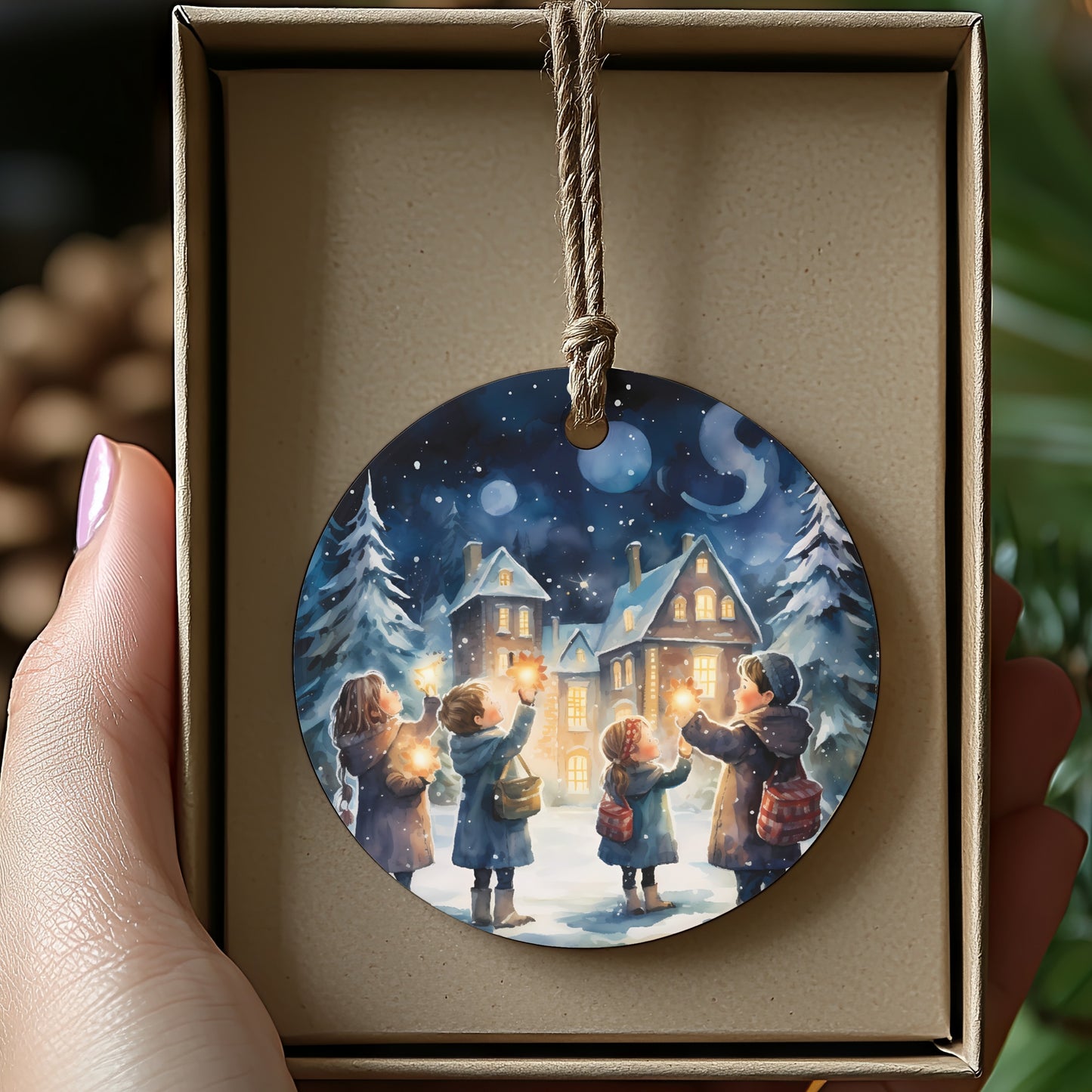 Christmas Carolers at Night Scene Ornament product type