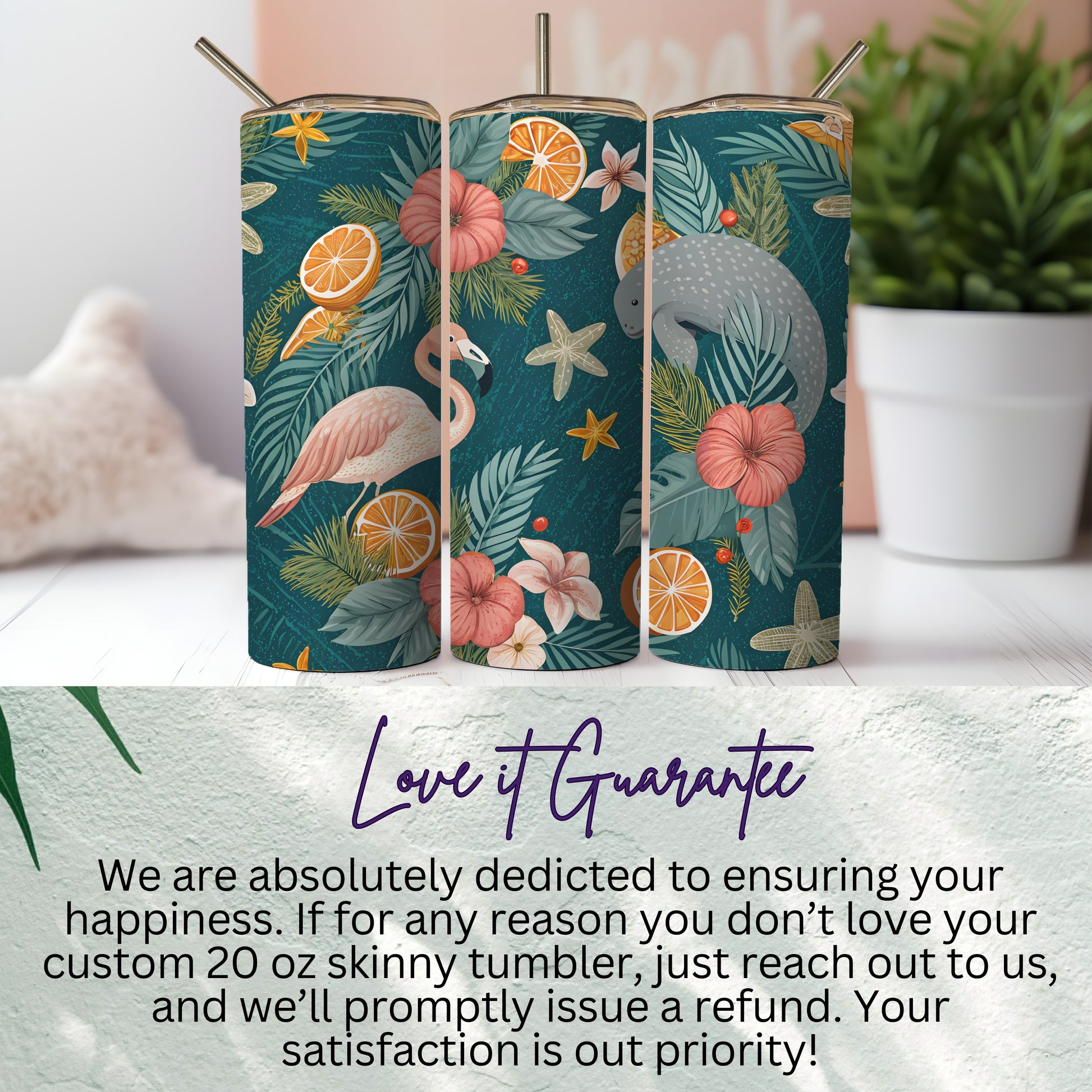 Vibrant Tropical Themed 20 oz Skinny Tumbler