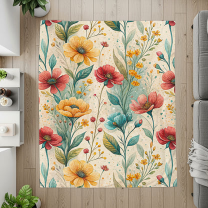 Floral Pattern with Watercolor Style Velveteen Plush Blankets - Walk Greener