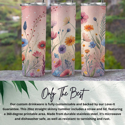 Watercolor Wildflowers Design for 20 oz Skinny Tumbler - Walk Greener