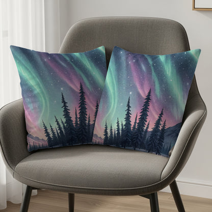 Stunning Northern Lights Forest Design Pillow Set