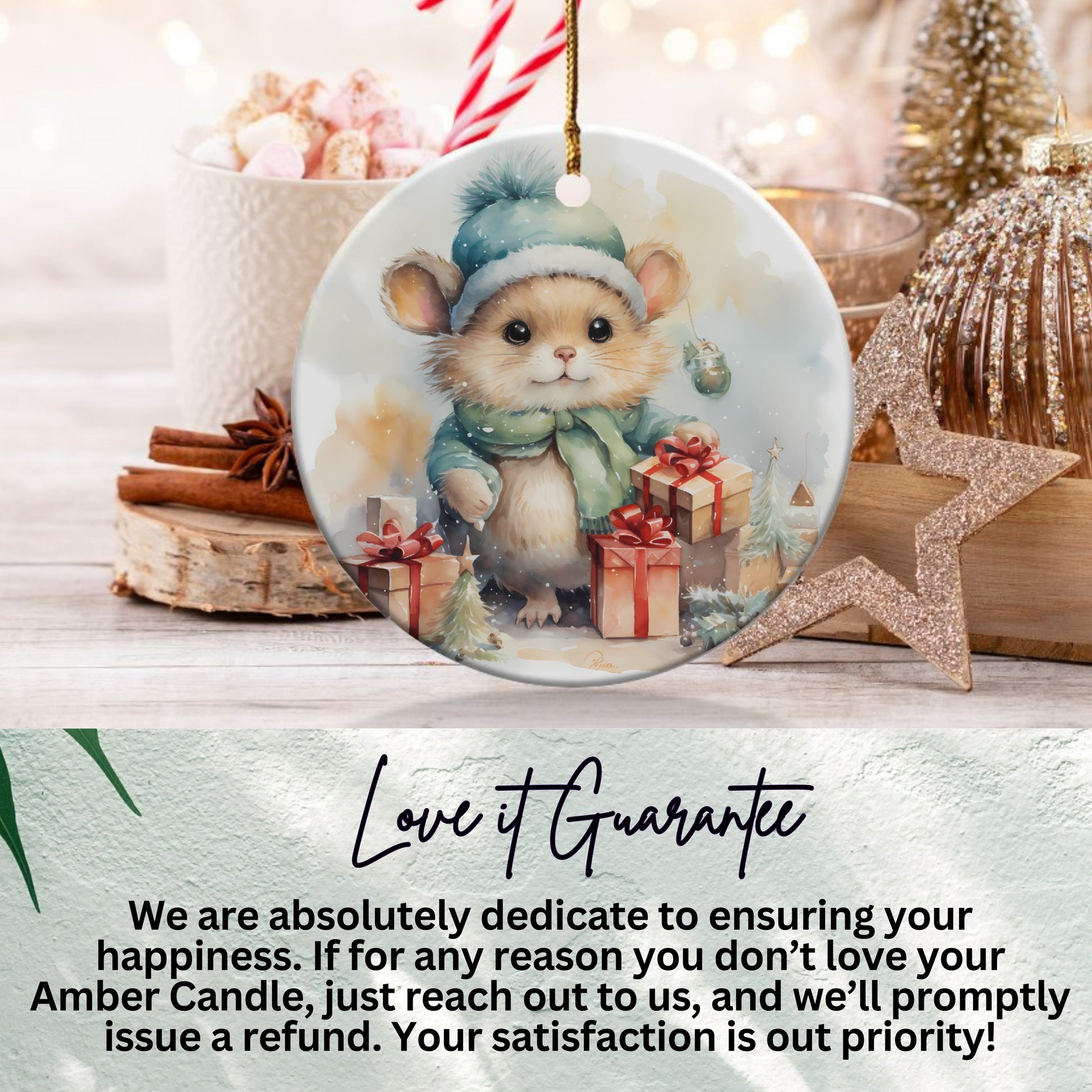 Christmas Mouse with Gifts Holiday Ornament product type