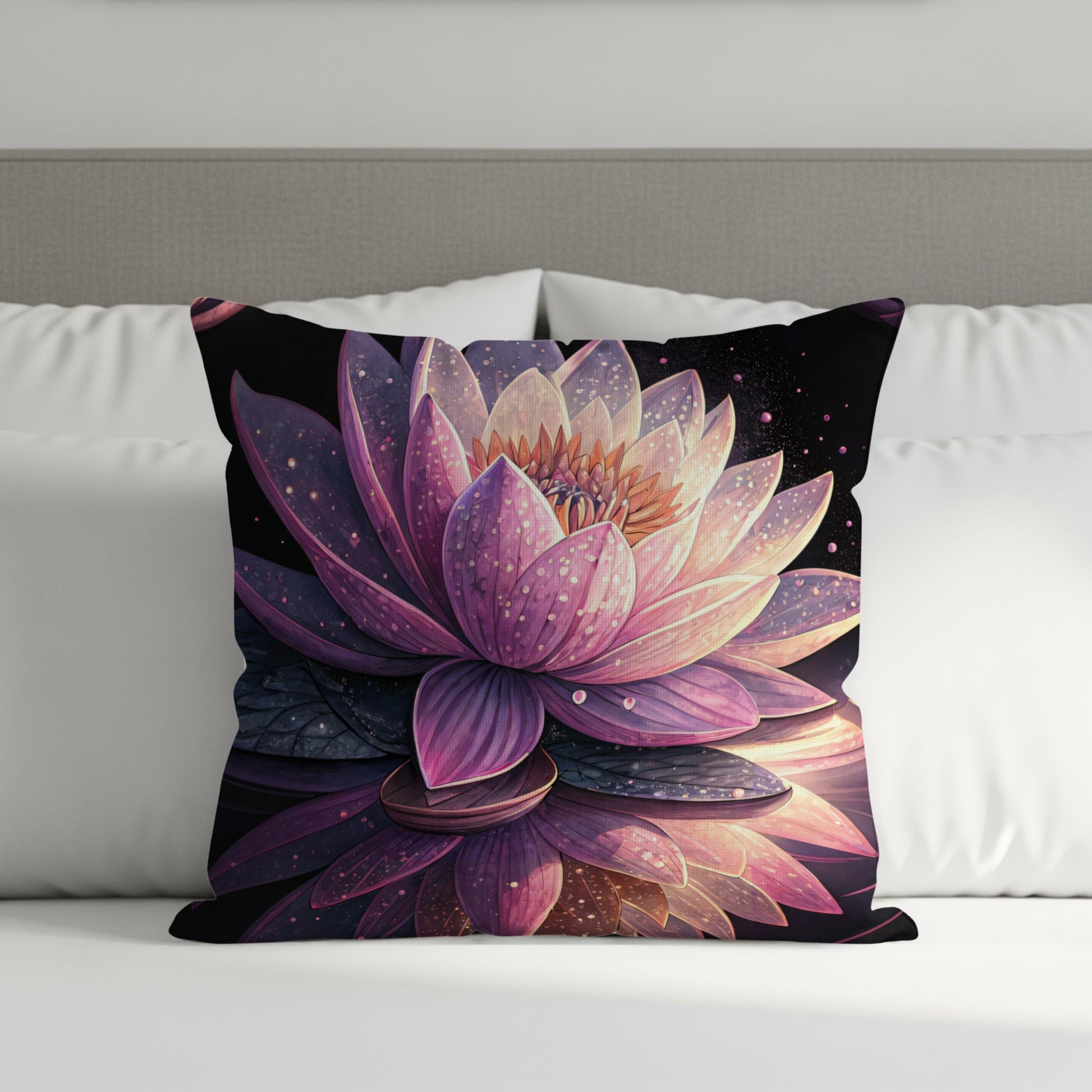 Stunning Purple Lotus Flower Print Cushion Cover