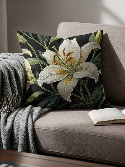 Elegant White Lily Design Throw Pillow for Home Decor