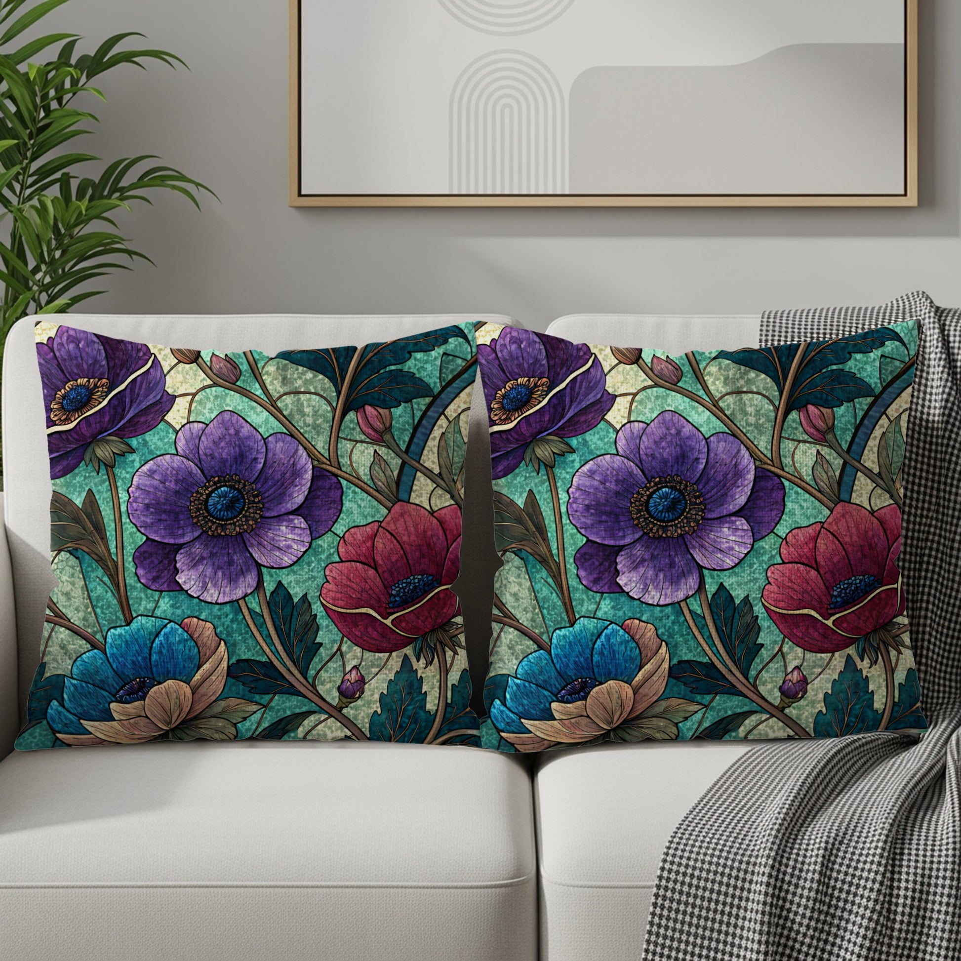 Floral Stained Glass Pattern Colorful Flower Throw Pillows - Walk Greener