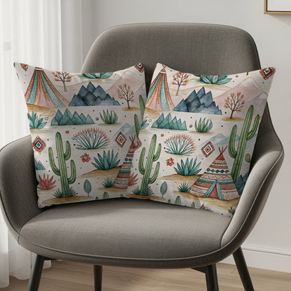 Southwestern Cactus and Tent Design Throw Pillow Set