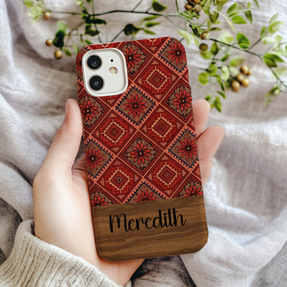 Floral Tiles in Orange Aztec Patterns With Custom Name Custom Phone Case - Walk Greener