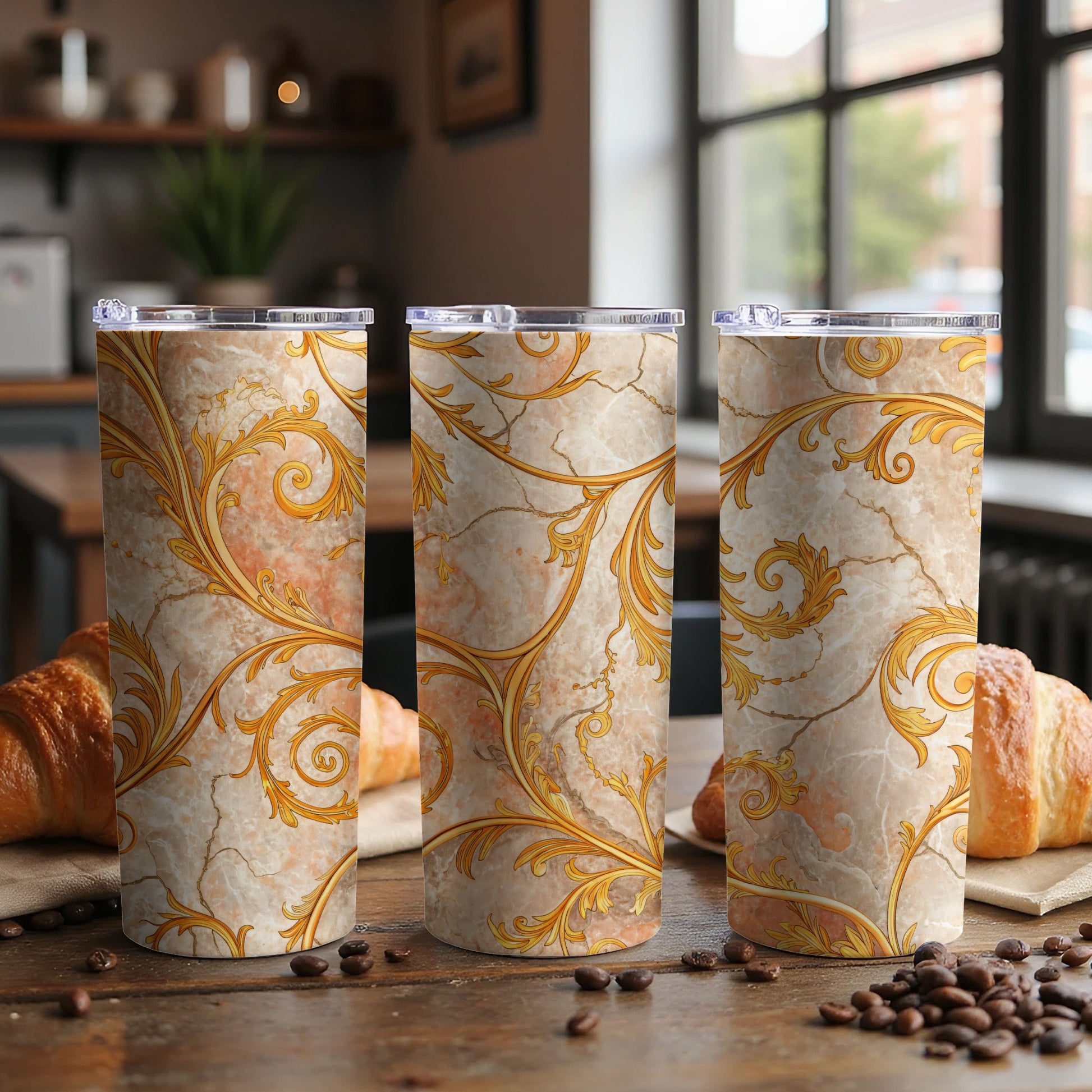 Elegant Gold Swirl Pattern Insulated Tumbler Product