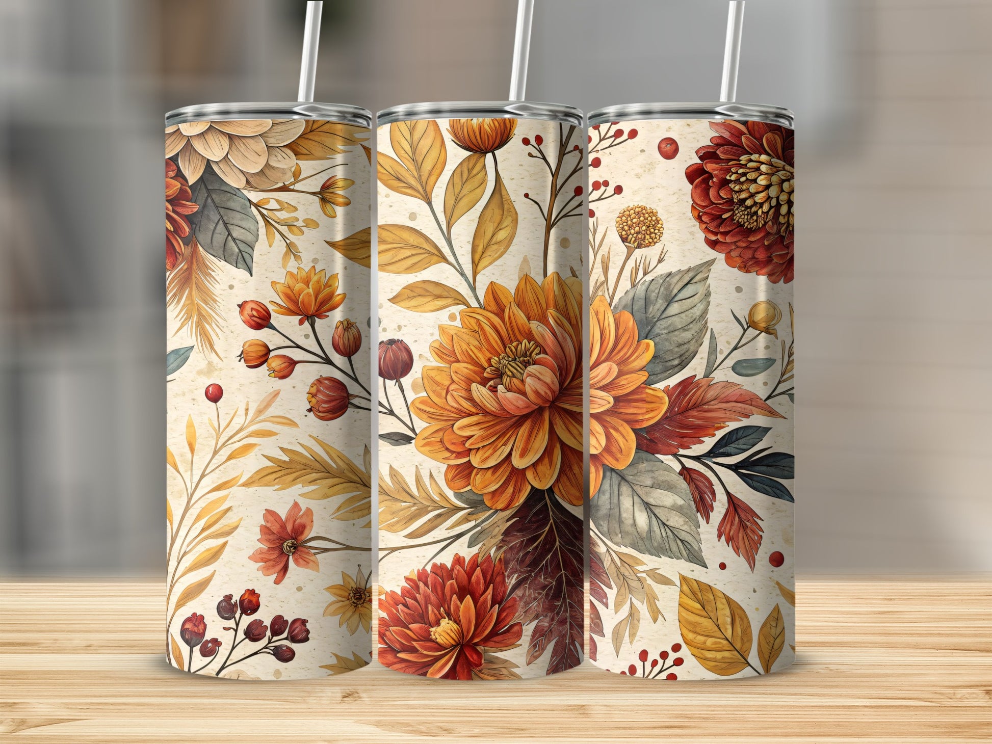 Autumn Floral Insulated Tumbler with Straw Tumbler Product