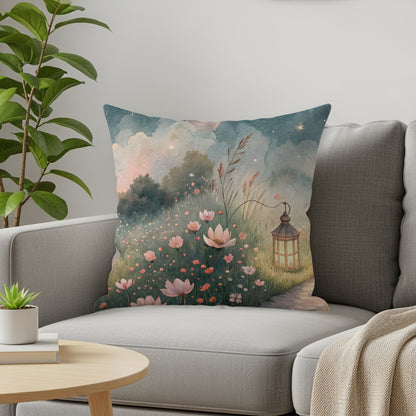 Watercolor Pathway Lantern And Flowers Artistic Design Pillows & Pillow Cases - Walk Greener