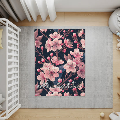 Floral Custom Name Blanket With Pretty Pink Blooms Design - Walk Greener