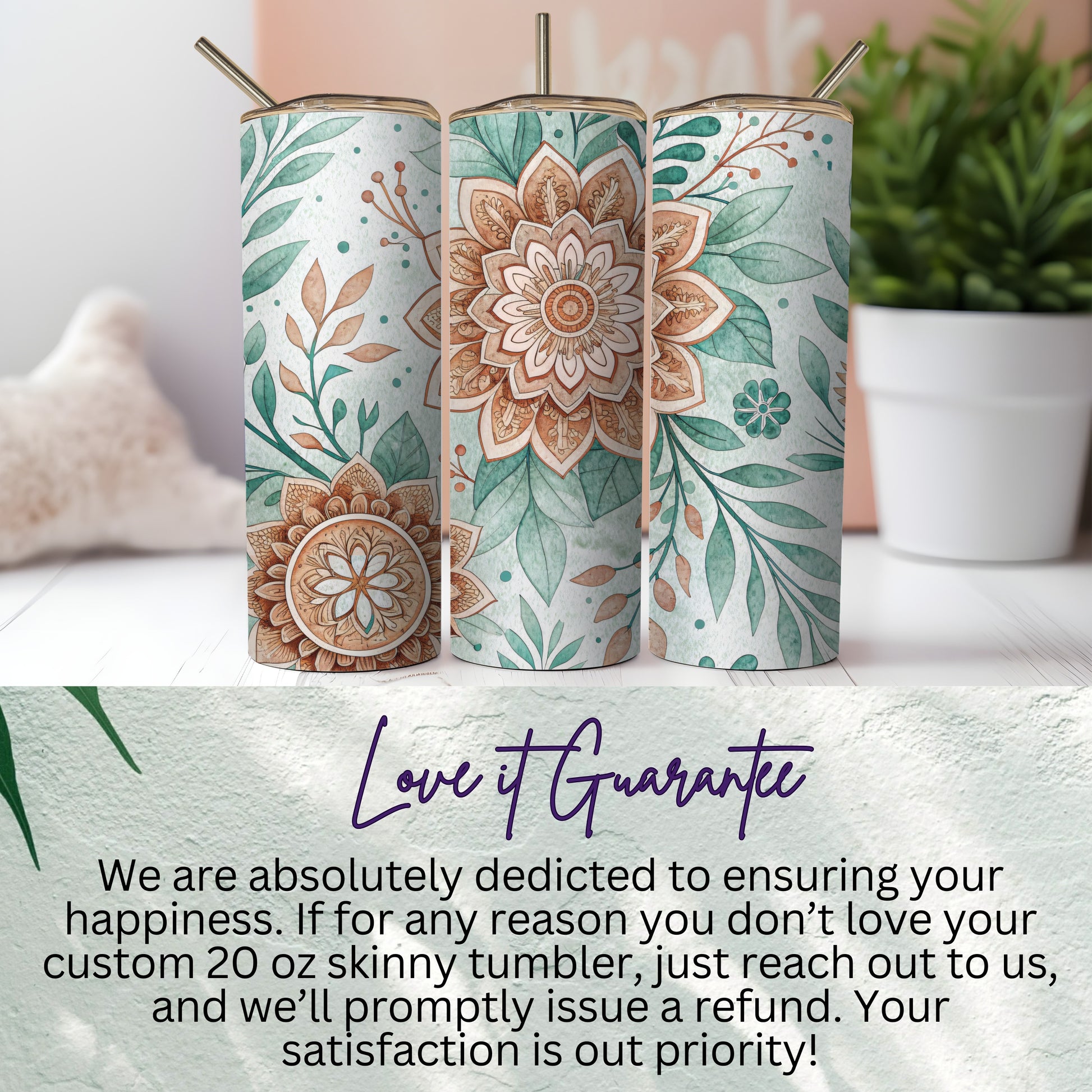 Floral Pattern Aesthetic on a 20 oz Skinny Tumbler - Walk Greener