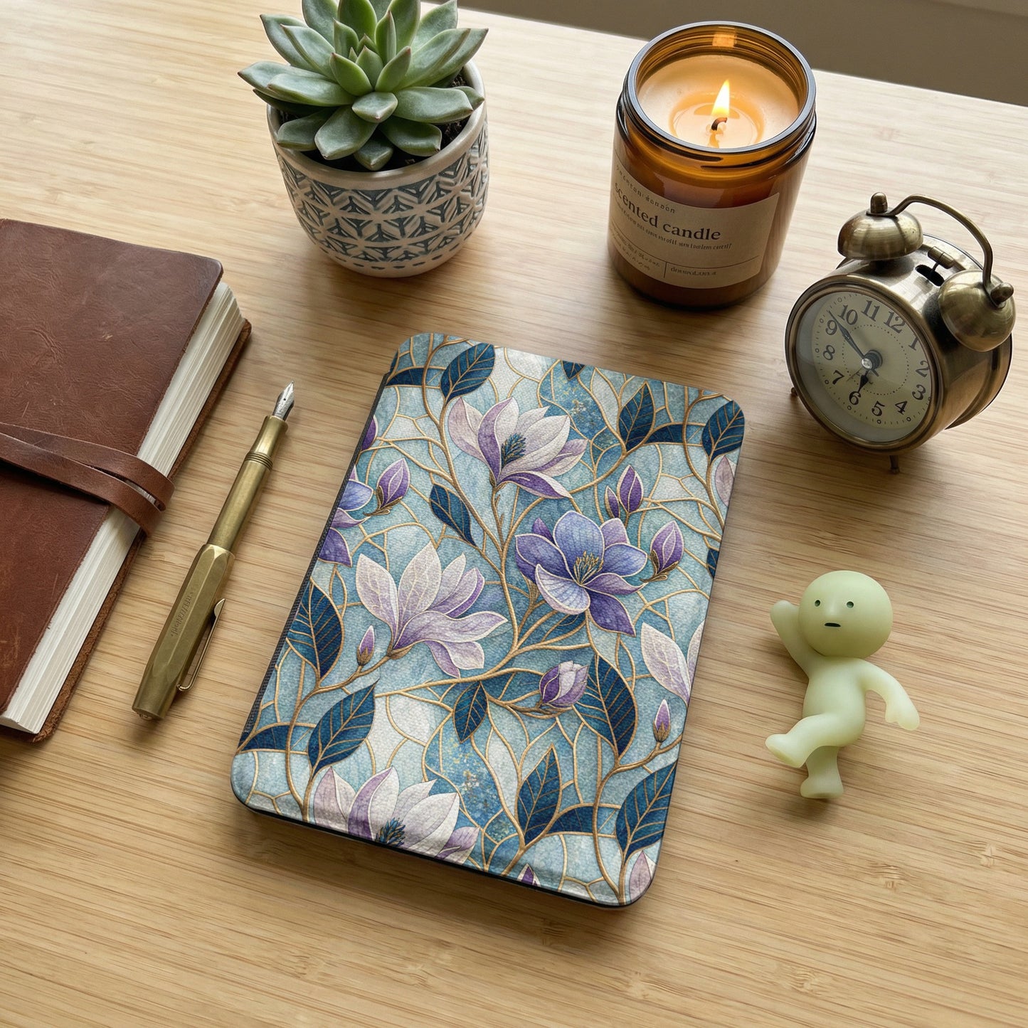 Floral Notebook with Purple and White Blooms Design