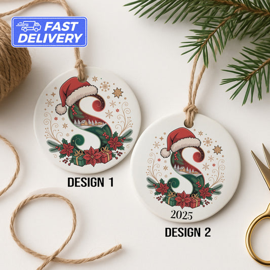 Santa Initial Ornament, Custom Letter Ornament, Monogram Christmas Ornament, Family Name Ornament, Personalized 2025 Ornament
